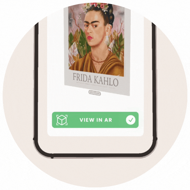 AR view of a Frida Kahlo poster on a smartphone