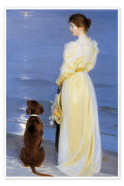 Wall art print Summer Evening at Skagen. Artist's Wife and Dog by the Shore - Peder Severin Krøyer