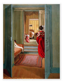 Wall art print Interior with woman in red - Félix Édouard Vallotton