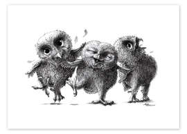 Wall art print Three crazy owls - Stefan Kahlhammer