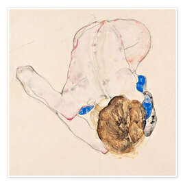 Wall art print Nude with Blue Stockings, Bending Forward - Egon Schiele
