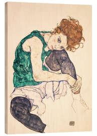 Wood print Seated Woman with Bent Knee - Egon Schiele