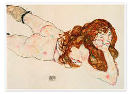 Wall art print Nude with Red Hair Lying on her Stomach - Egon Schiele