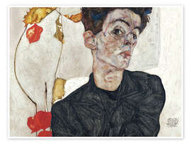 Wall art print Self-Portrait with Chinese Lantern Plant - Egon Schiele