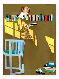 Wall art print Reading in front of the bookshelf - Clarence Coles Phillips