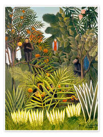 Wall art print Exotic Landscape with Monkeys and a Parrot - Henri Rousseau