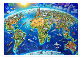 Poster World Landmarks Globe - Adrian Chesterman