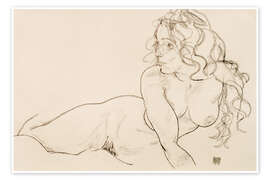 Wall art print Female Nude with Long Hair - Egon Schiele