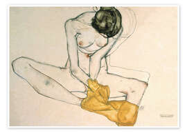 Wall art print Seated with yellow cloth - Egon Schiele