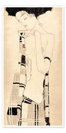Wall art print Standing Girl in a Plaid Garment - Egon Schiele
