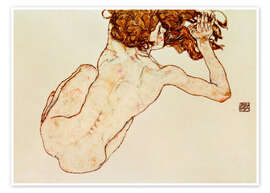 Wall art print Crouching Nude, Back View - Egon Schiele