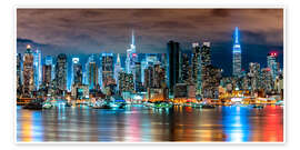 Poster Midtown Skyline by Night, New York - Sascha Kilmer