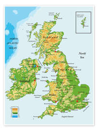 Poster Topography Map of Great Britain and Ireland