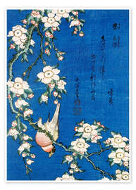Wall art print Bullfinch and weeping cherry - Katsushika Hokusai