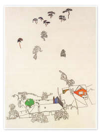 Wall art print Houses and pine trees near Mödling - Egon Schiele
