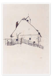 Wall art print Residential house with fence - Egon Schiele