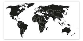 Poster World map black and white