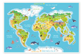 Poster World map with animals - Kidz Collection