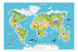 Poster World map for children (German) - Kidz Collection