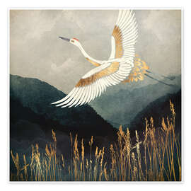 Poster Elegant Flight of a Crane - SpaceFrog Designs