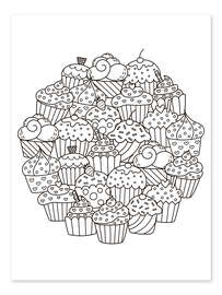 Colouring poster Delicious cupcakes