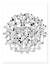 Colouring poster Fox family