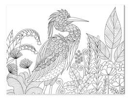 Colouring poster Heron between flowers