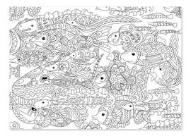 Colouring poster Fish Party under water