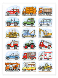 Wall art print All my cars - Hugos Illustrations