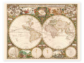 Poster World map around 1660