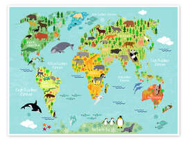 Poster World map of animals (German) - Kidz Collection