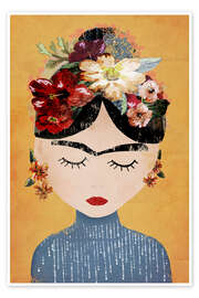 Wall art print Frida Kahlo with flower wreath - treechild