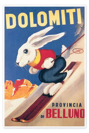 Wall art print Rabbit on skis, Dolomiti (Italian) - Vintage Ski Collection