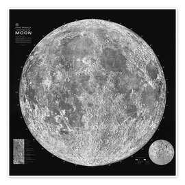 Wall art print Moon Map, Black and White - NASA