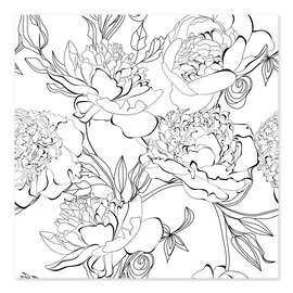 Colouring poster Peony tendrils