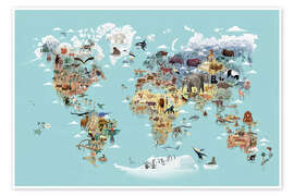 Poster World Map of Animals - Dieter Braun