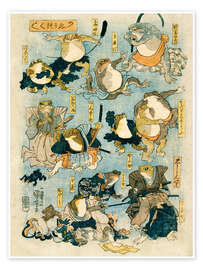 Poster Famous heroes of the kabuki stage played by frogs - Utagawa Kuniyoshi