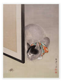 Wall art print Cat Watching a Spider - Toko Oide