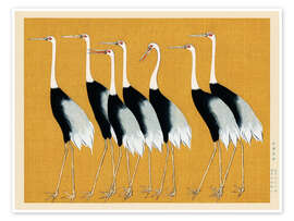 Wall art print Flock of Japanese Red Crown Cranes - Ogata Korin