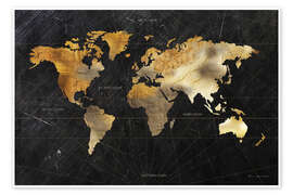 Poster Golden world map on black - Omar Escalante