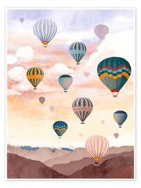 Wall art print Hot air balloons in the sky - Goed Blauw
