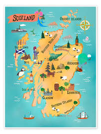 Poster Scotland, Map With Sights - Taika Tori