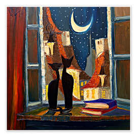 Poster Cats Over the Roofs of Paris - Justyna Kopania