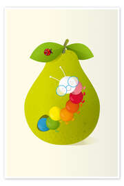 Wall art print Rainbow caterpillar with pear - Jaysanstudio
