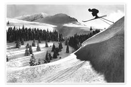 Wall art print Ski Jumper in Snowy Landscape With Trees - Vintage Ski Collection