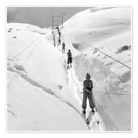 Wall art print Skiers on a Ski Lift - Vintage Ski Collection