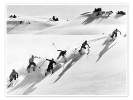 Wall art print Six Skiers on the Downhill Run - Vintage Ski Collection
