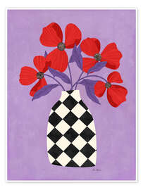 Wall art print Chequered Vase with Poppies - EL BUEN LIMÓN