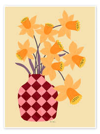 Wall art print Checkered vase with daffodils - EL BUEN LIMÓN