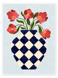 Wall art print Chequered Vase with Roses - EL BUEN LIMÓN